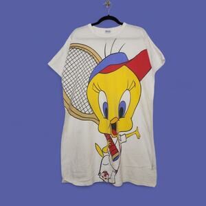 Vintage Tweety Tennis Warner Bros Beach Cover Night Shirt Oversized Dress